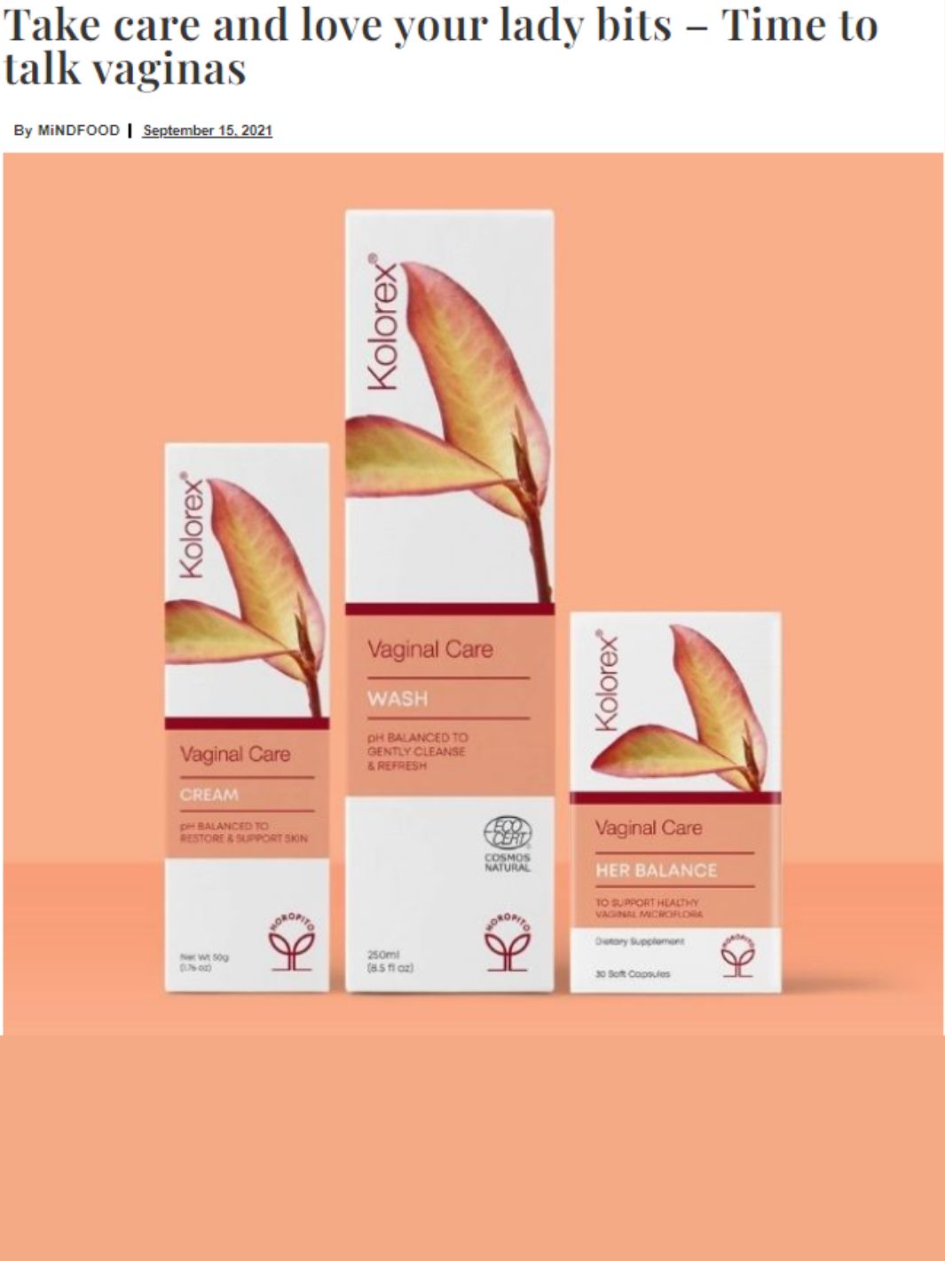 News article referencing Kolorex vaginal care products